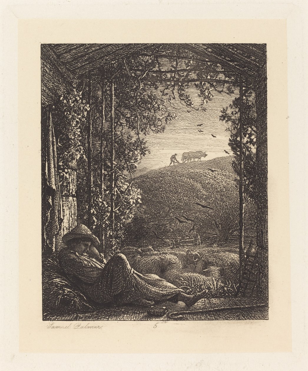 Den sovande herden; Tidig morgon av Samuel Palmer