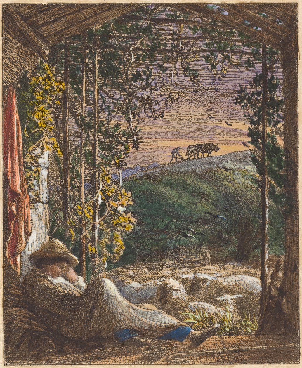 Den sovande herden; Tidig morgon av Samuel Palmer