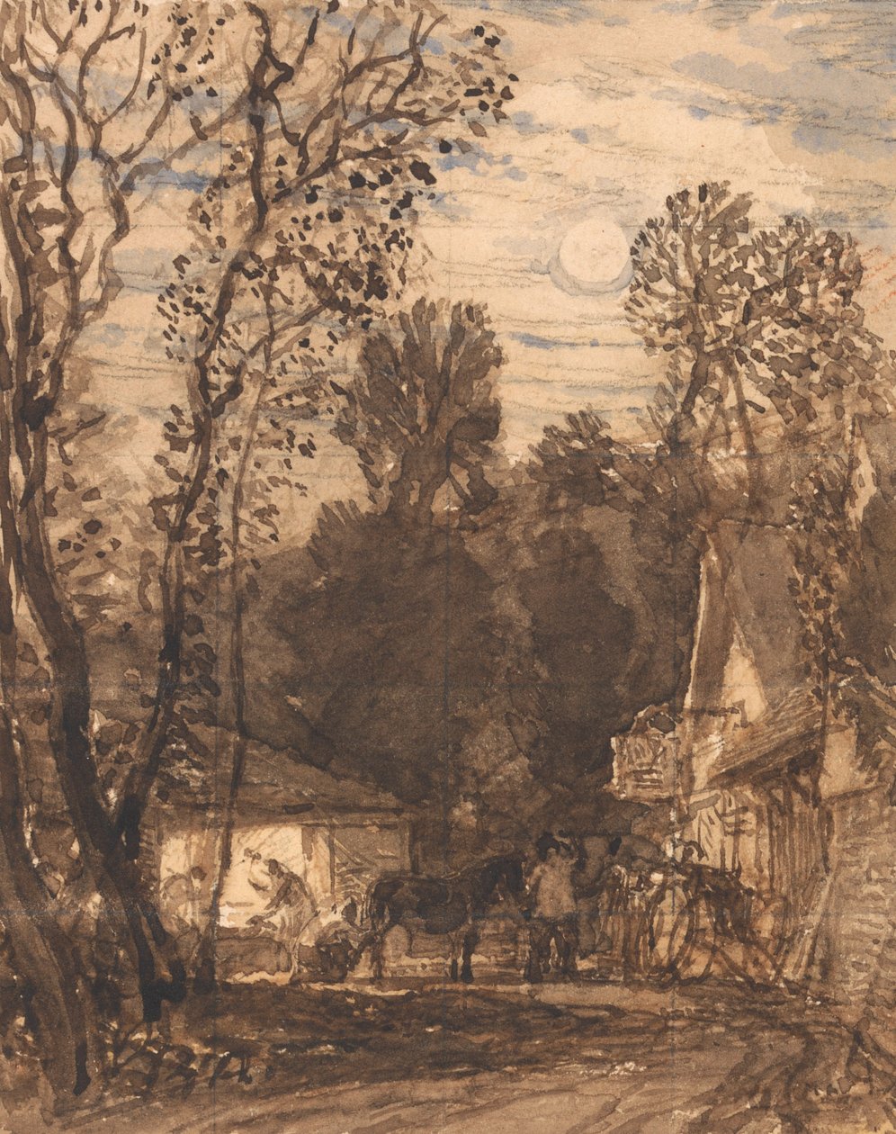 The Wayside Smithy (tvätta penna och bläck på papper) av Samuel Palmer