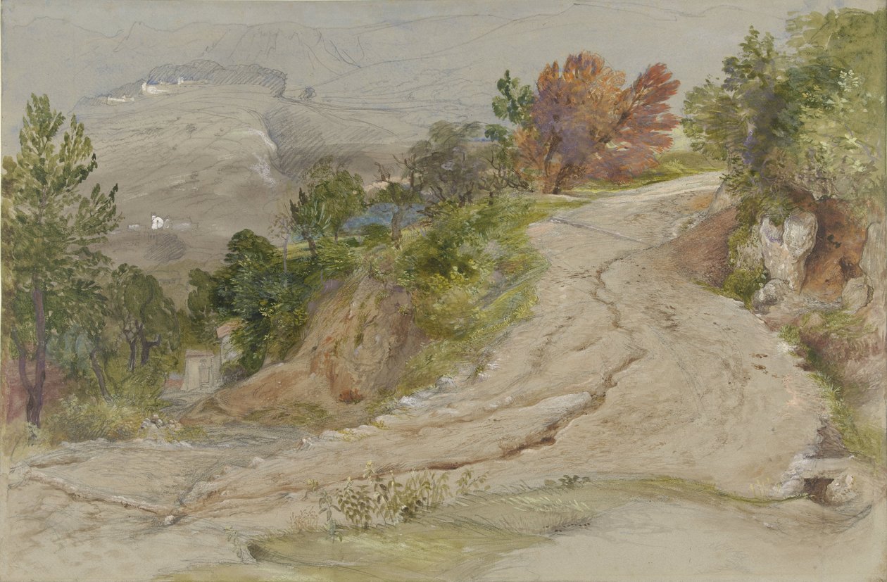 Väg i ett italienskt bergslandskap av Samuel Palmer