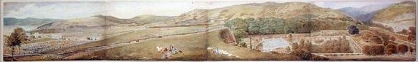 Sketch for a Panorama - The Town of Largs, Ayrshire, juli 1856 (akvarell över penna på papper) av Samuel Parlber