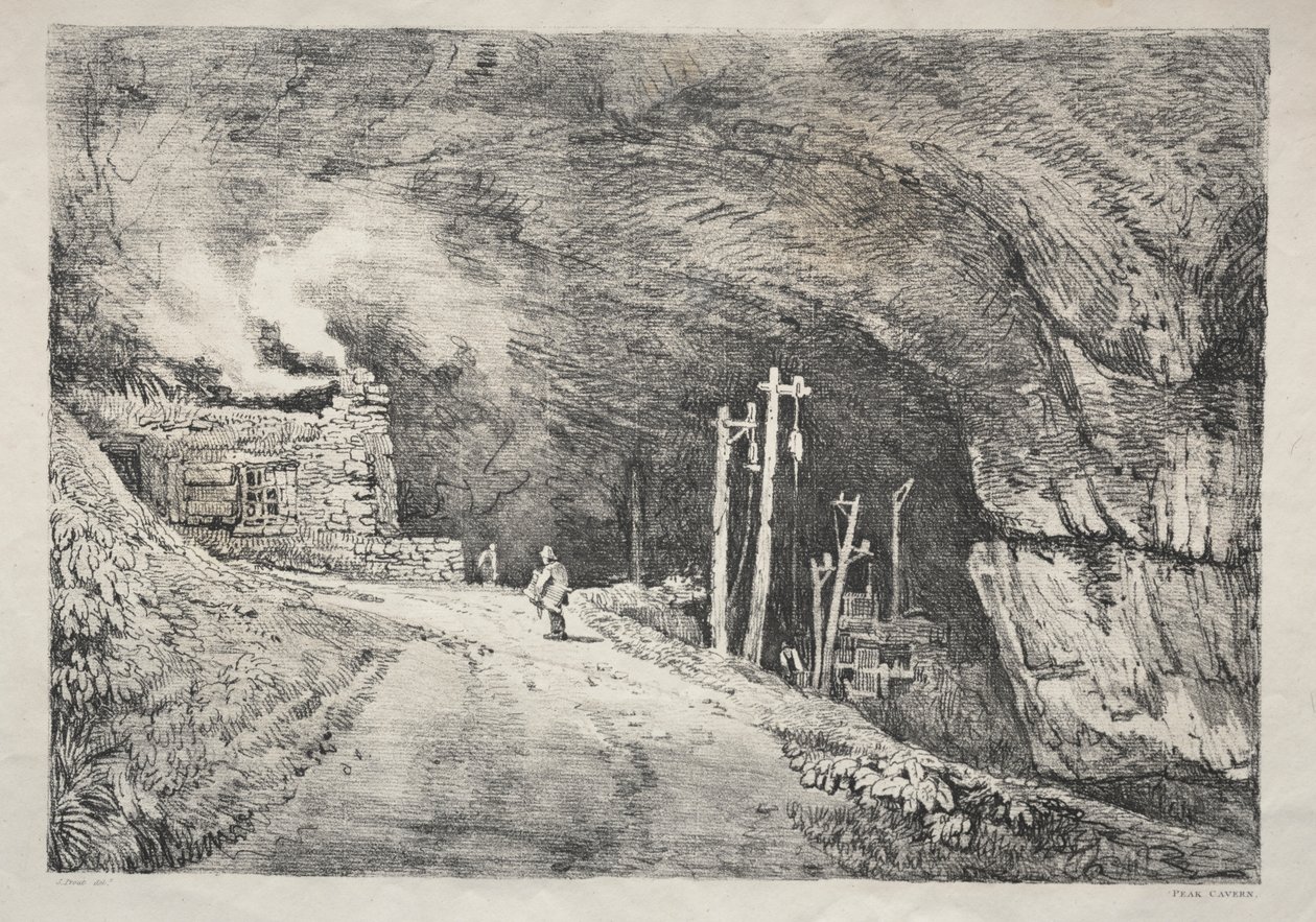 En serie gamla byggnader och lantliga stugor i norra England: Peak Cavern av Samuel Prout