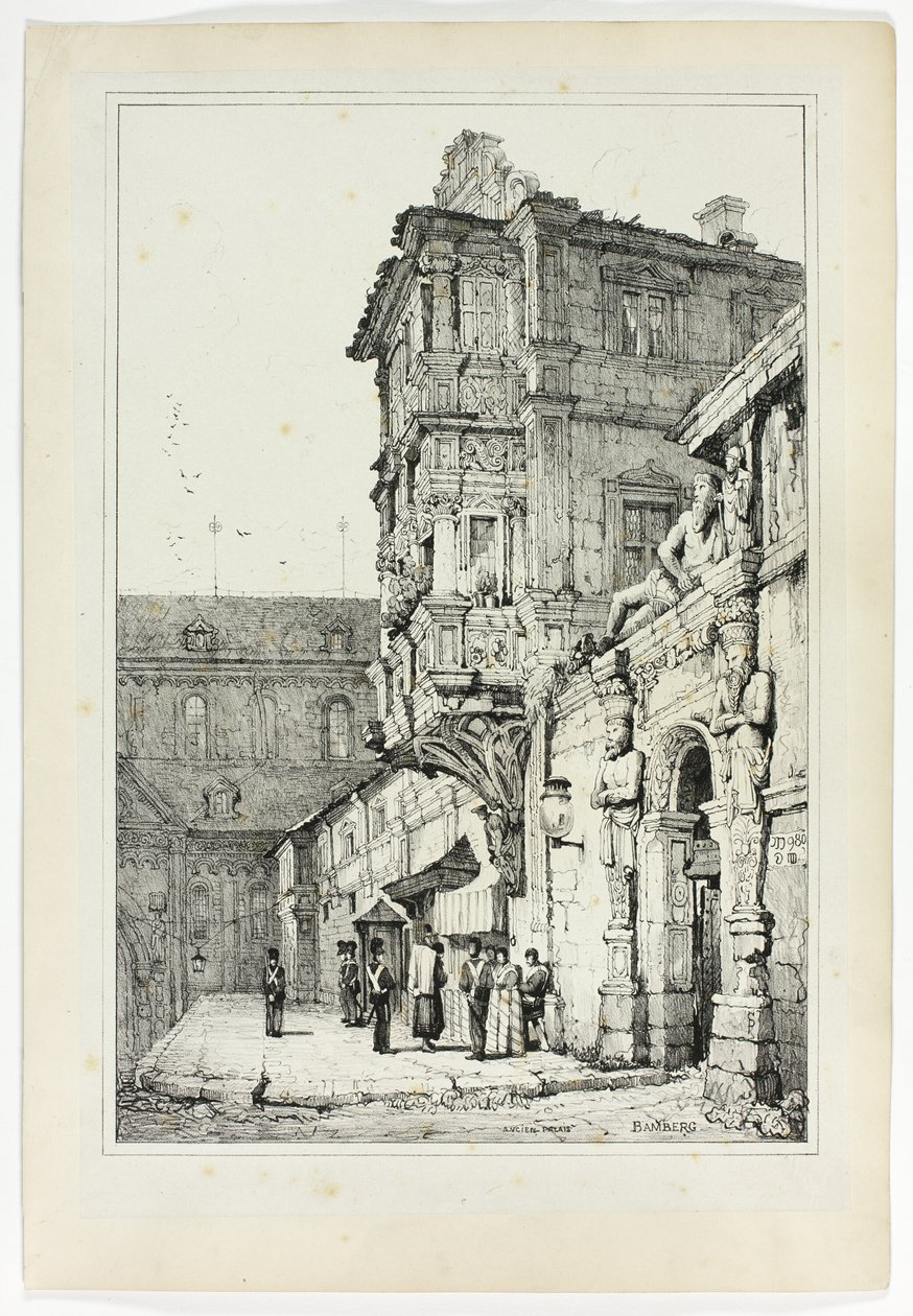 Ancien Palais, Bamberg, efter faksimil av skisser utförda i Flandern och Tyskland av Samuel Prout