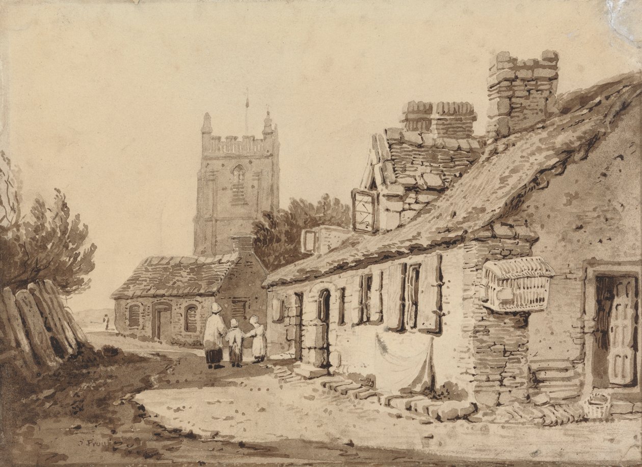 Kyrka och stugor av Samuel Prout