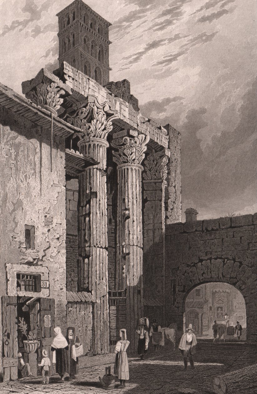Kolumner av Mars Ultors tempel, Rom, Lazio, Italien, stålstick av Samuel Prout (1783-1852) teckning, ca 15x115 cm av Samuel Prout