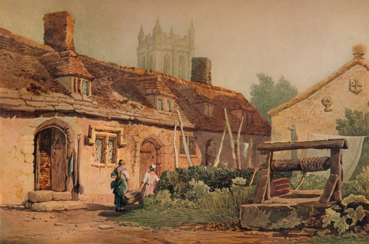 Stugor vid Glastonbury, c1819 av Samuel Prout