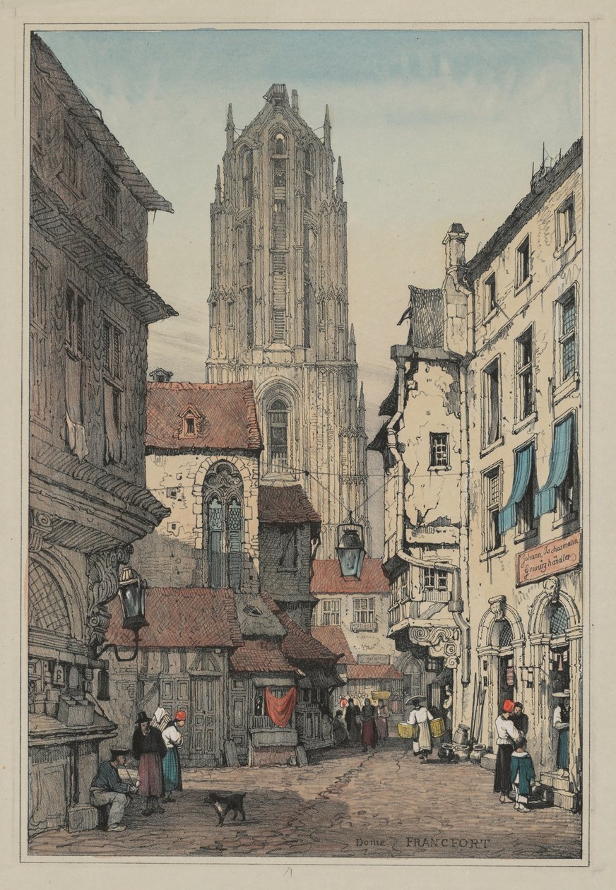 Facisimilies av skisser gjorda i Flandern och Tyskland: Dome, Frankfurt, ca. 1833. av Samuel Prout