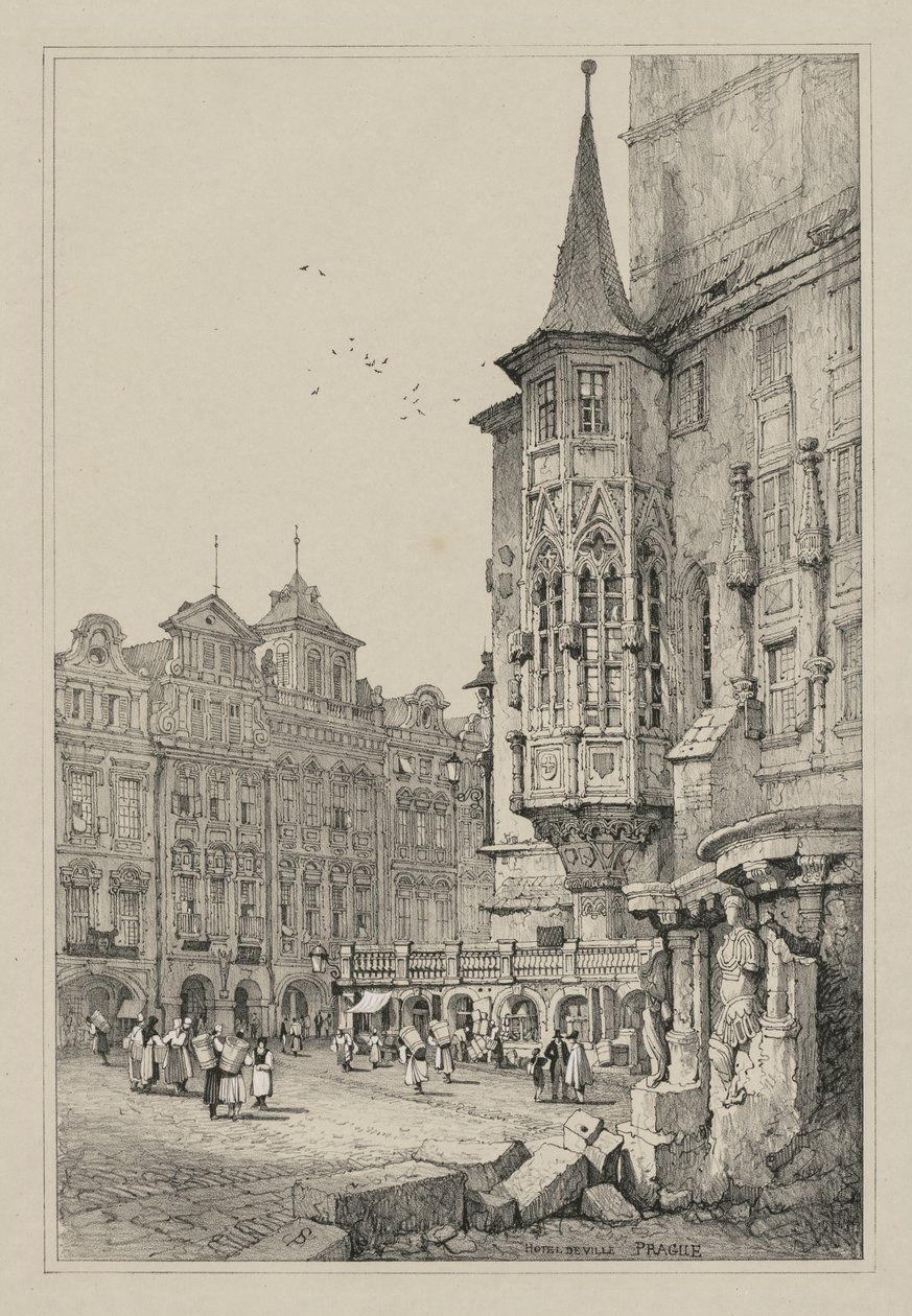 Facisimilies av skisser gjorda i Flandern och Tyskland: Hotel de Ville, Prag av Samuel Prout