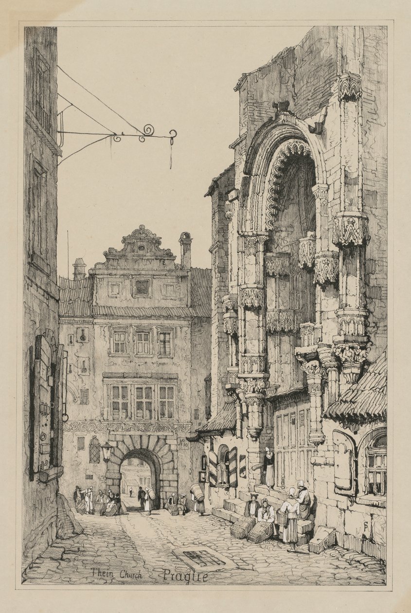 Facisimilies av skisser gjorda i Flandern och Tyskland: Thein Church, Prag av Samuel Prout