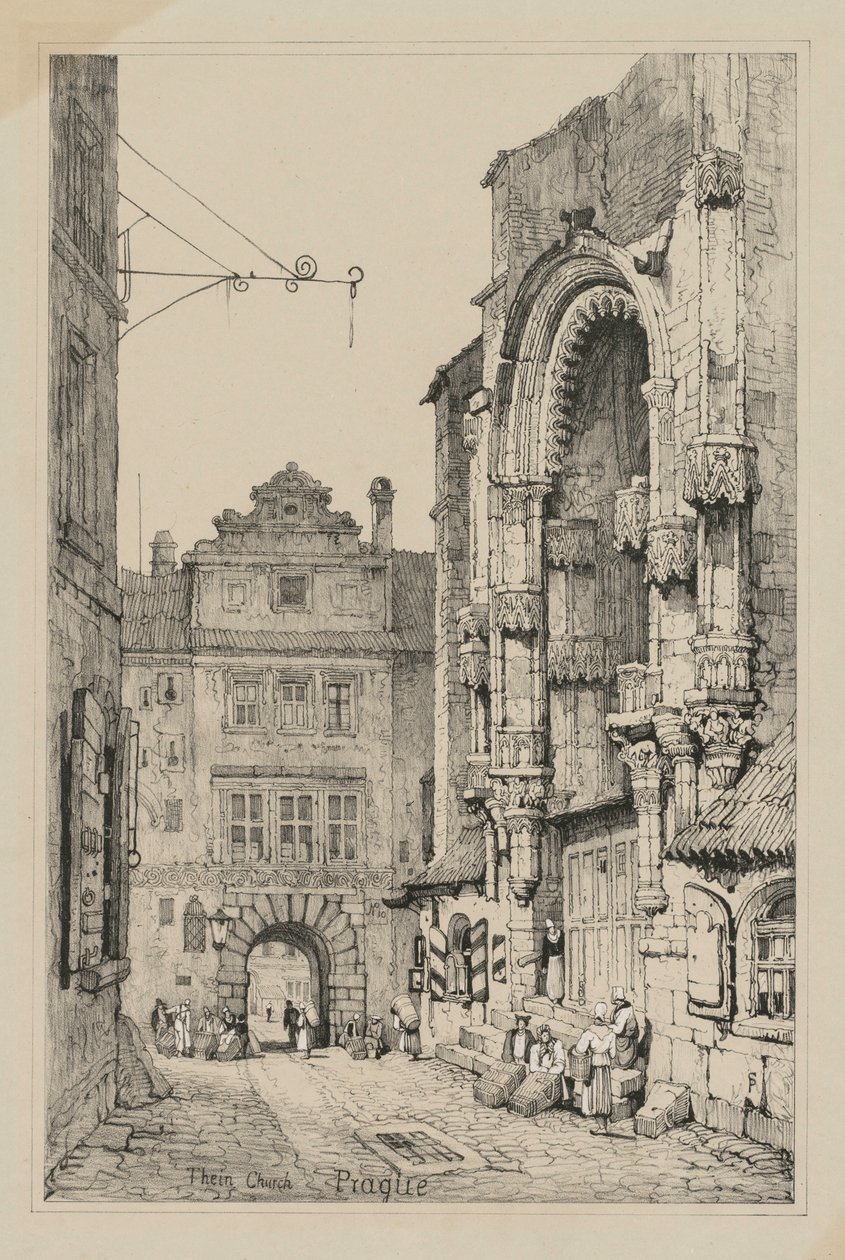 Facisimilies of sketches made in Flanders and Germany: Thein Church, Prag, 1833. av Samuel Prout