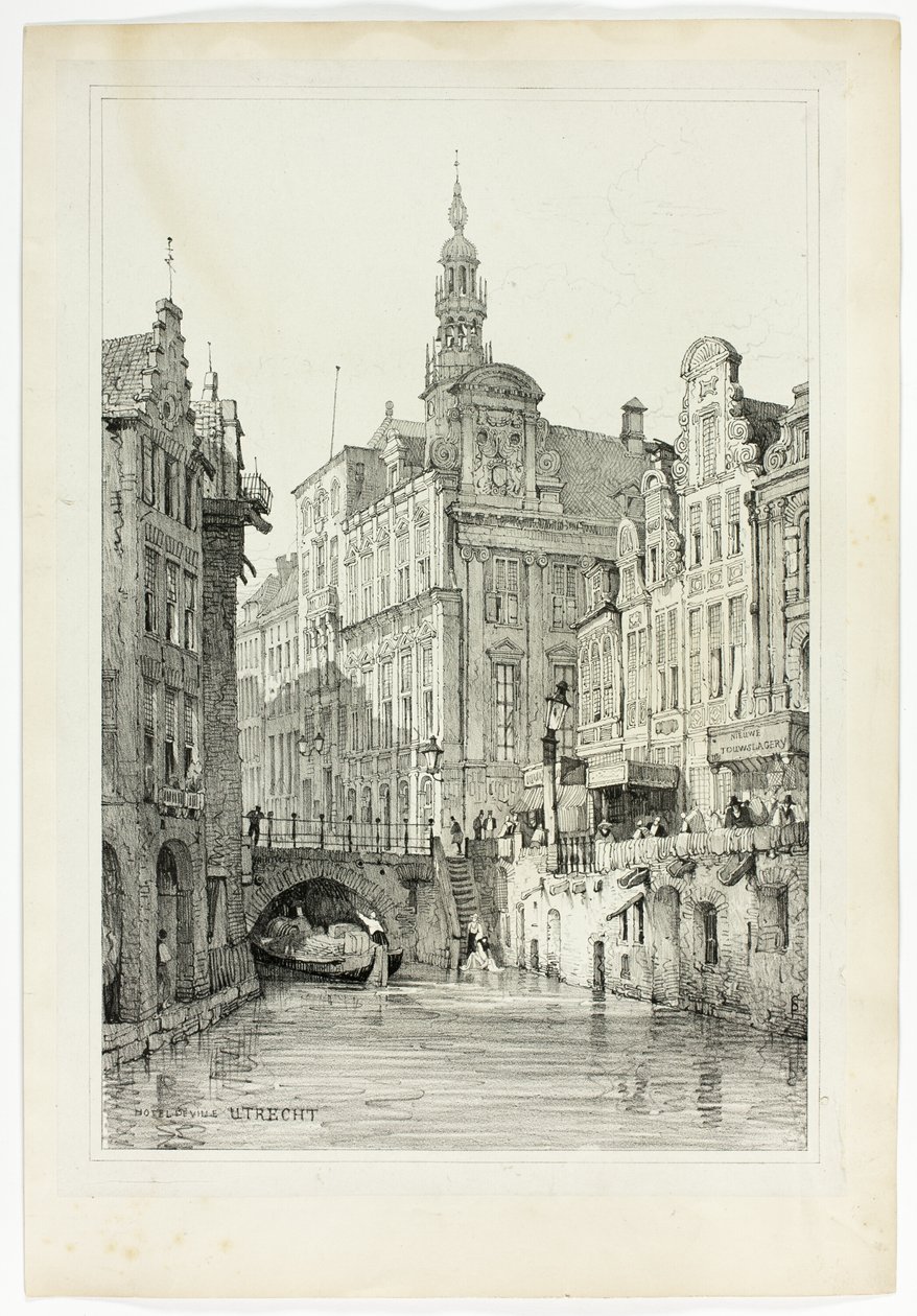 Hotel de Ville, Utrecht, efter faksimil av skisser utförda i Flandern och Tyskland av Samuel Prout