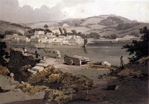 Landskap, med flod och by av Samuel Prout