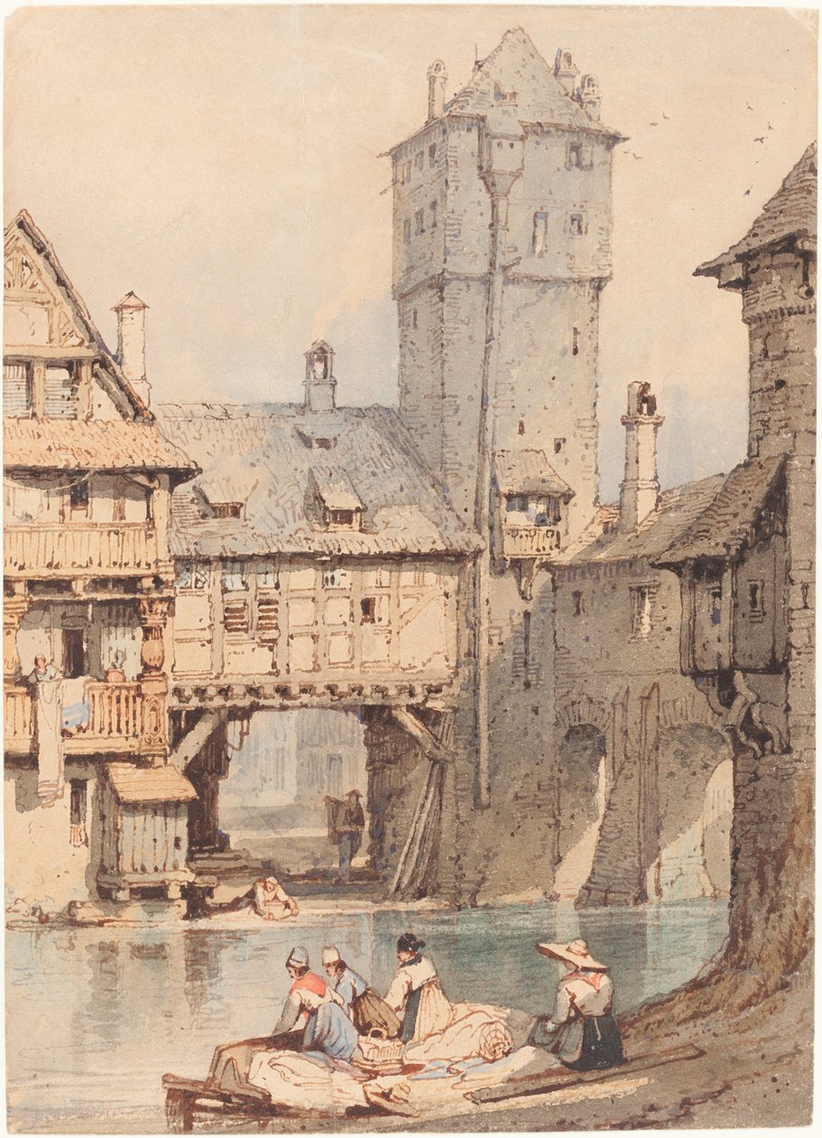 Tvätterier före Wasserturm, Nürnberg av Samuel Prout
