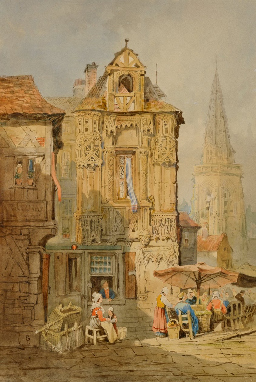 Marknadsplats i Brygge, tidigt 1800-tal. av Samuel Prout