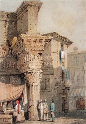 Temple of Pallas, Forum of Nerva, Rom (akvarell på papper) av Samuel Prout