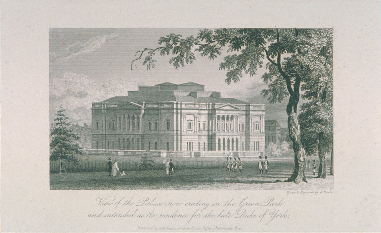 Utsikt över York House och Green Park, ca 1800 av Samuel Rawle