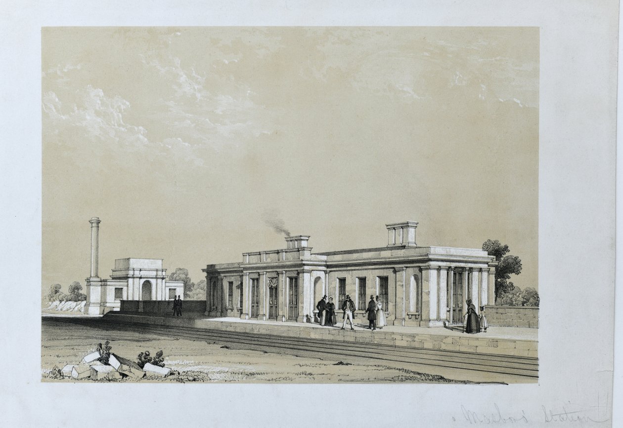 Masborough Station ca 1840 (färglitografi på papper) av Samuel Russell