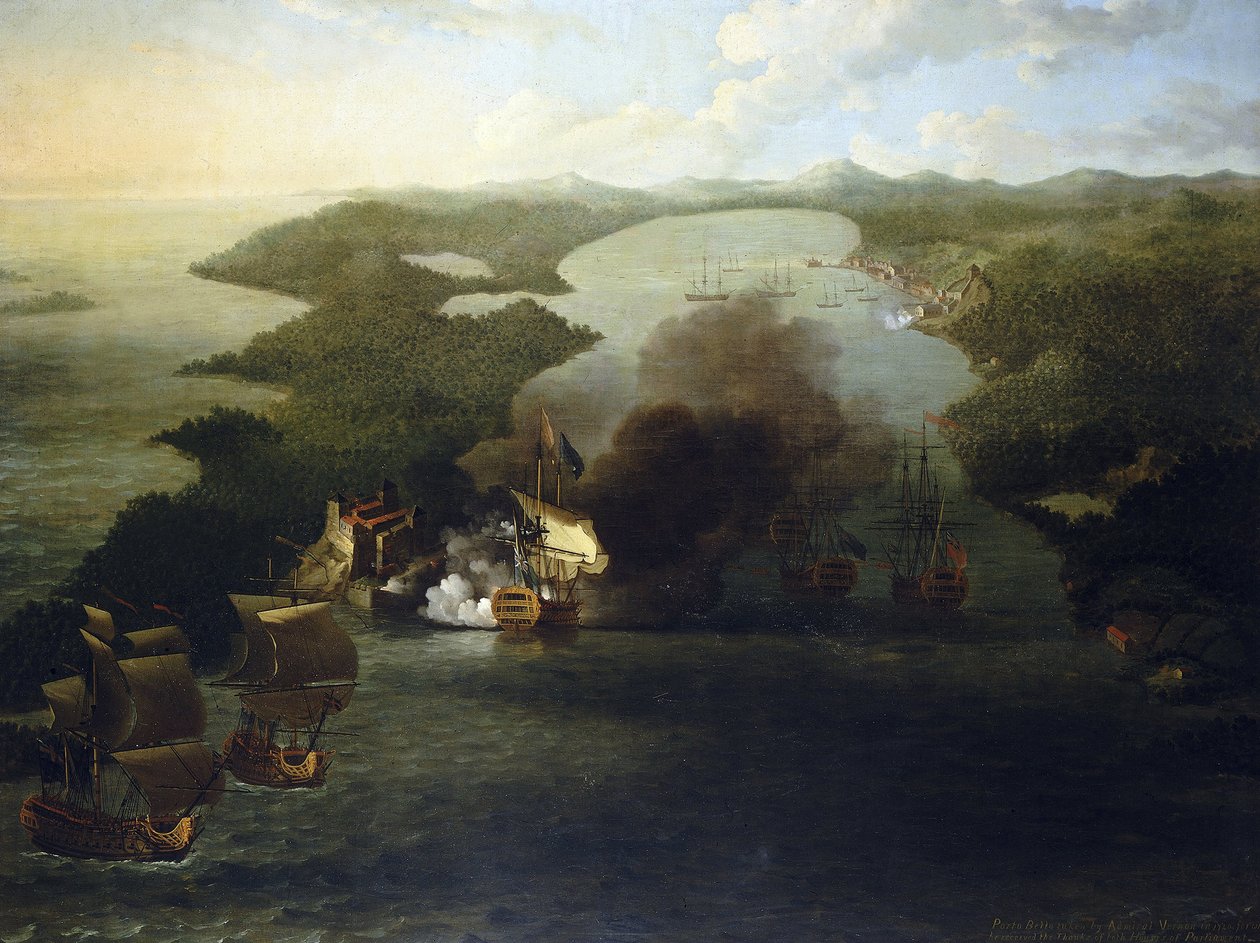 Spaniens kolonialkrig: erövringen av Porto Bello (eller Puerto Bello) (Argentina), 21 november av Samuel Scott