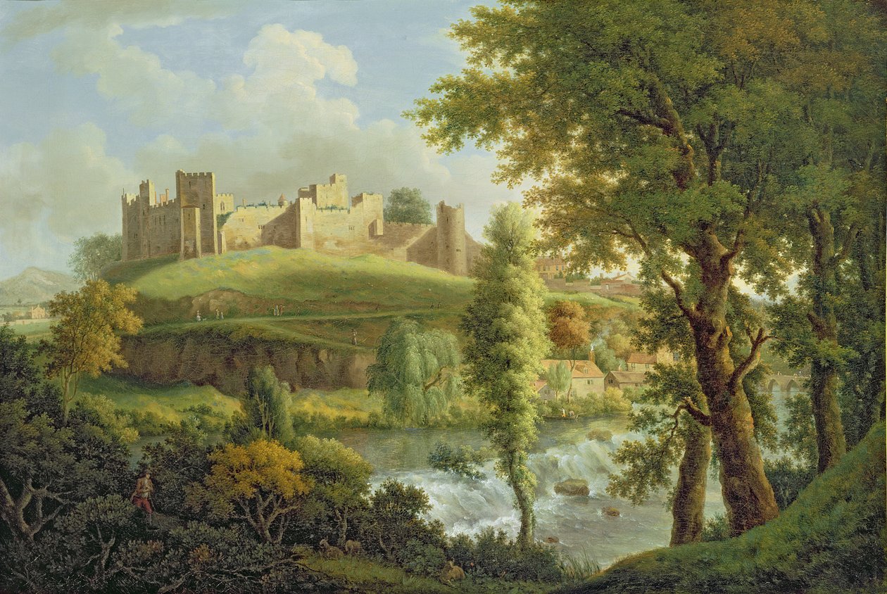 Ludlow Castle med Dinham Weir, från sydväst, ca 1765-69 (olja på duk) av Samuel Scott