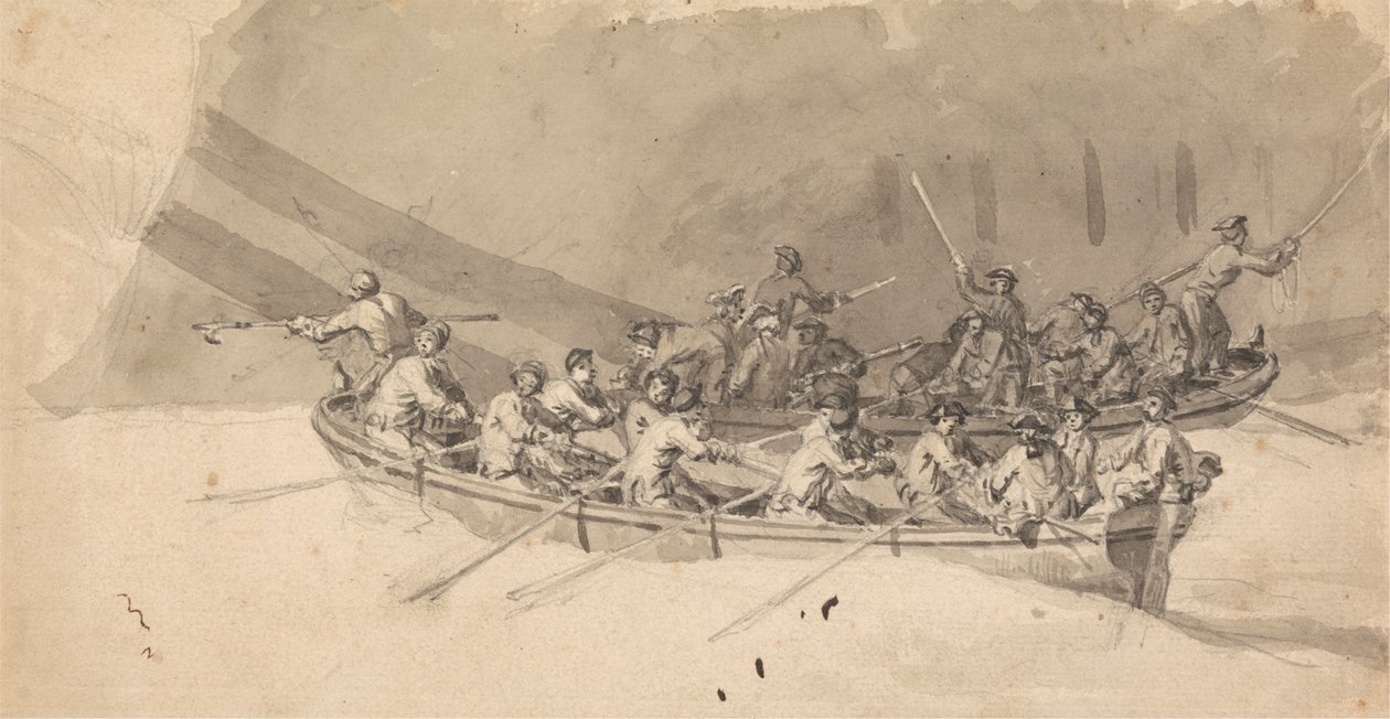 Två båtar med besättningar, studie för The Royal William at Sea av Samuel Scott