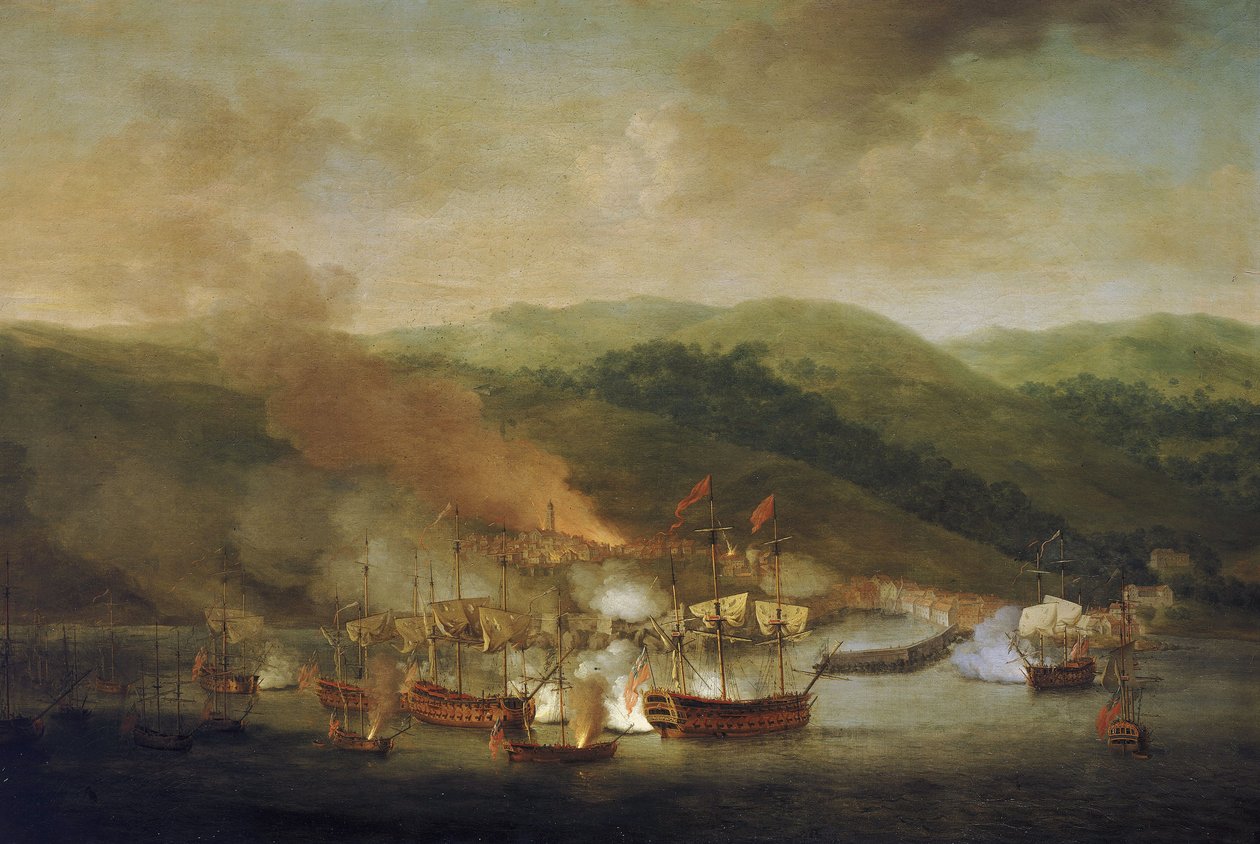Österrikiska tronföljdskriget (1740-1748): bombningen av Bastia (Frankrike), 6 november av Samuel Scott
