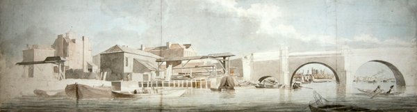 Westminster Bridge, Surrey Side (penna, penna och bläck och akvarell på papper) av Samuel Scott