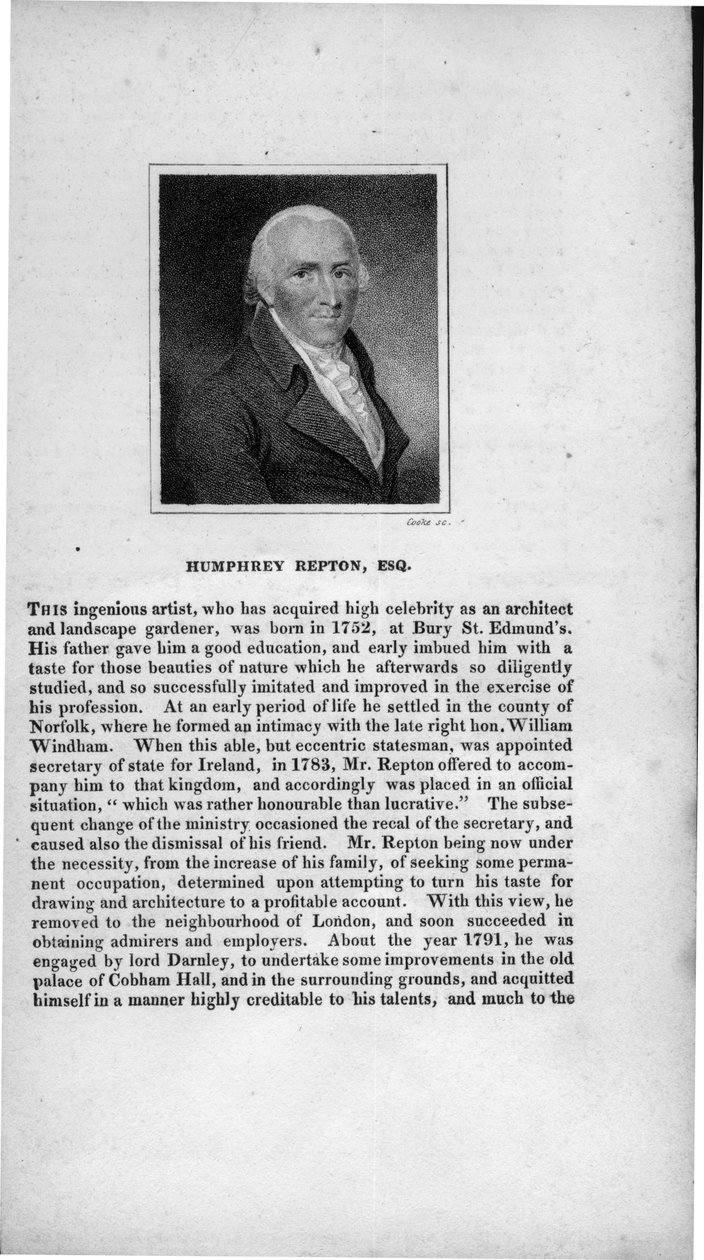 Humphry Repton (1752-1818), graverad av Cooke, från 