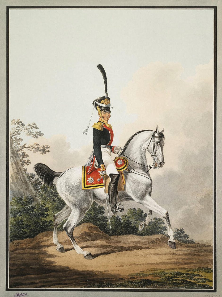 Fältofficer vid Preobrazhensky-regementet till häst, tidigt 1800-tal. av Samuel Shiflard