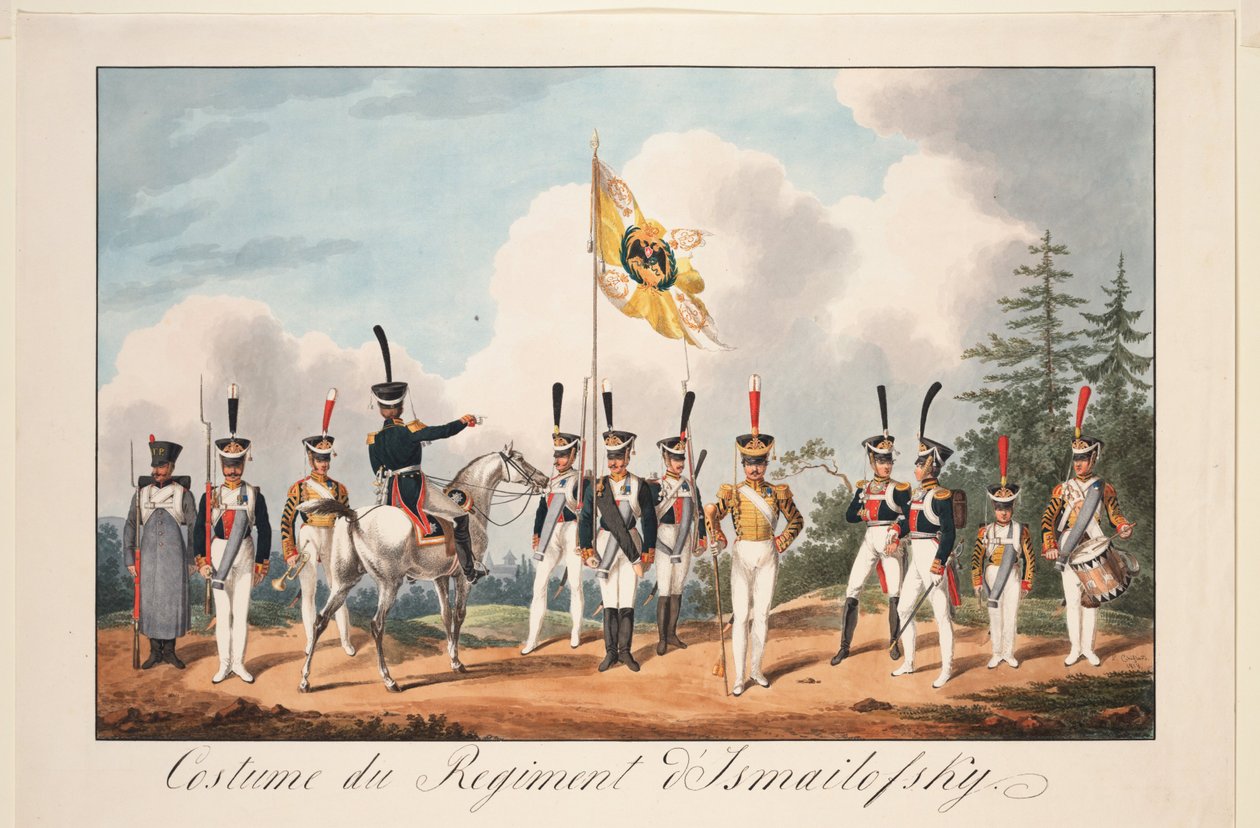 Kläduniformer från Izmailovsky-regementet, 1818 av Samuel Solomon Chiflard