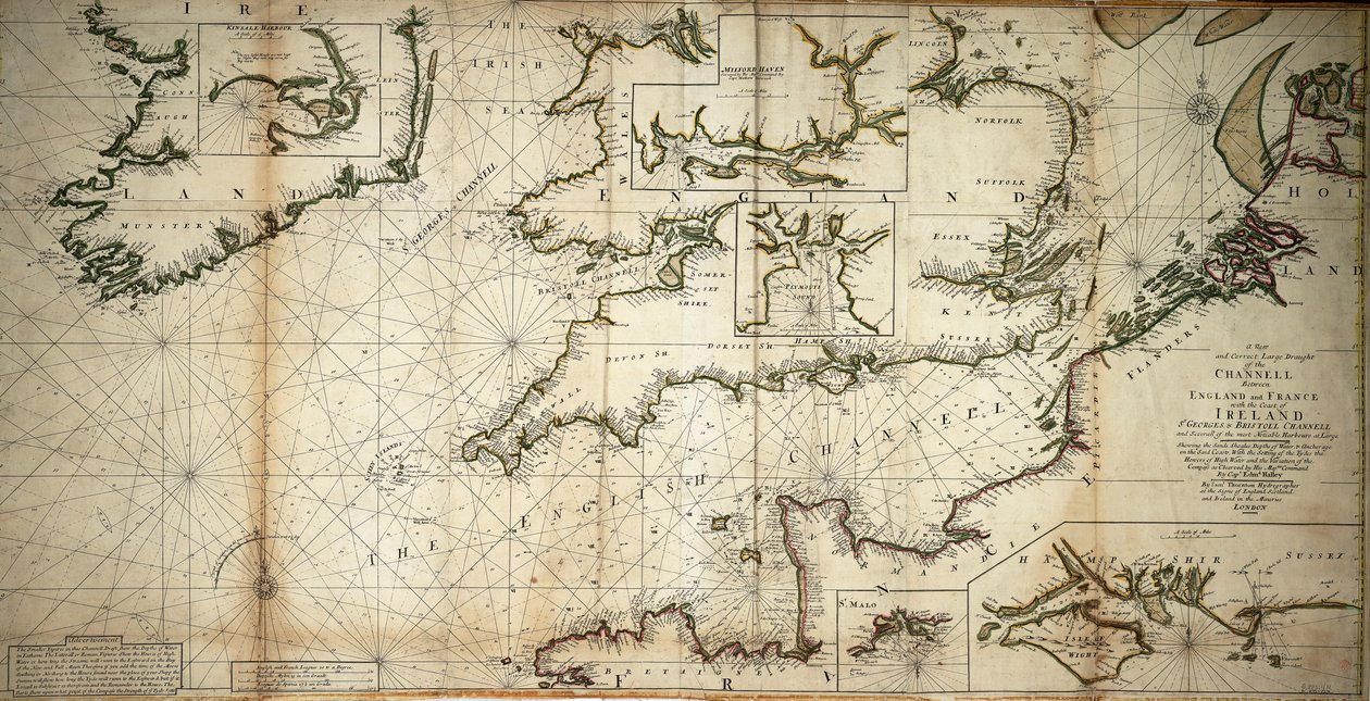 En ny och korrekt stor dragning av Channell mellan England och Frankrike med Irlands kust St. Georges  Bristoll Channell och flera av de mest anmärkningsvärda hamnarna i stort av Samuel Thornton
