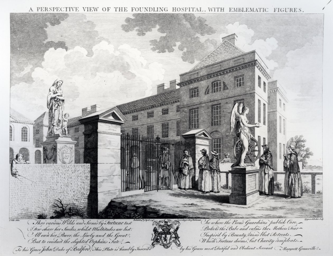 En perspektivvy av Foundling Hospital, graverad av Edward Rooker, 1749 av Samuel Wale