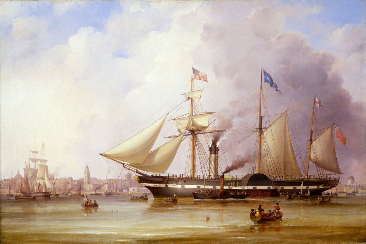 Hjulångaren "President" i Mersey utanför Liverpool, mitten av 1800-talet (olja på duk) av Samuel Walters