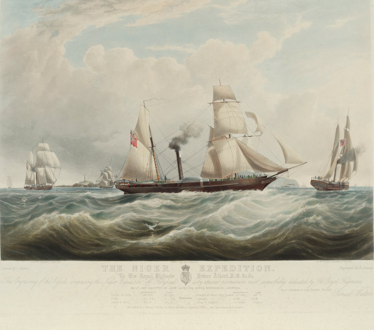 Nigerianska expeditionen, vid sammanflödet av floderna Niger och Benoue, fartygen Albert, Sudan och Wilberforce utanför Holyhead (Wales), augusti-oktober 1841 av Samuel Walters