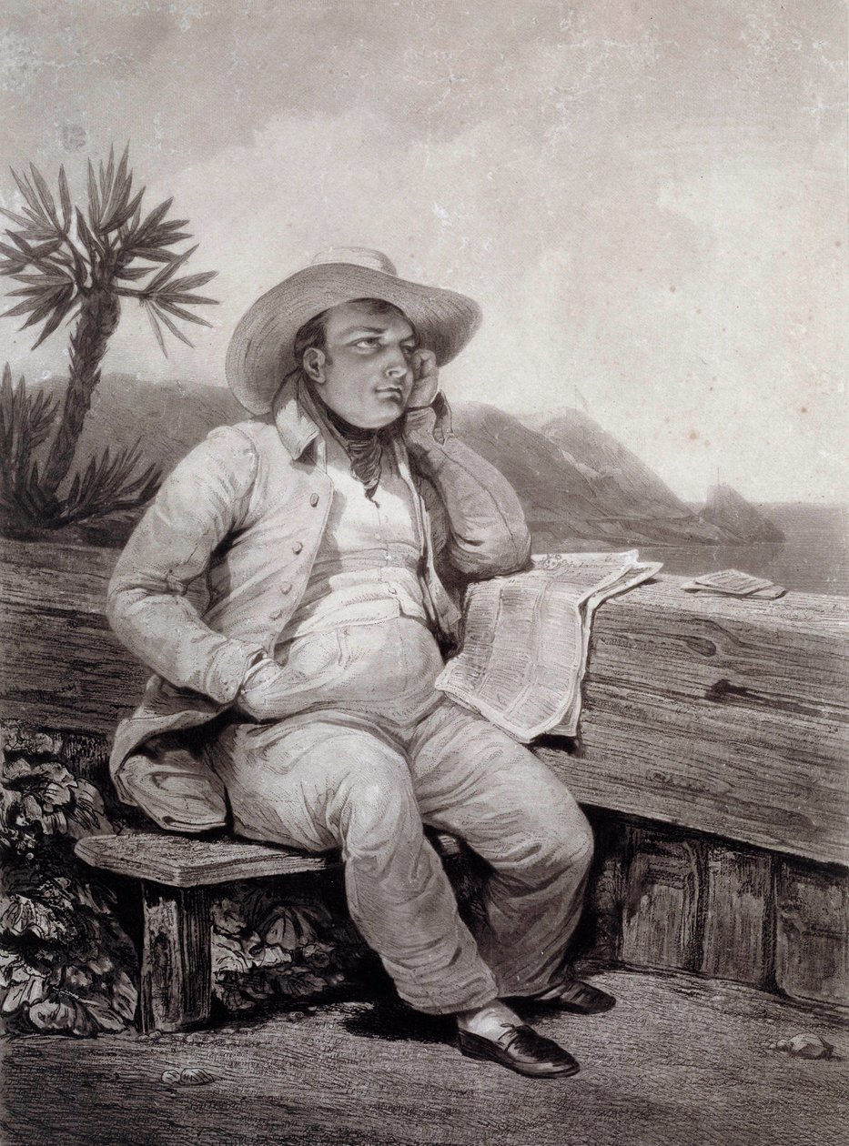 Porträtt av Napoleon I (1769-1821) en gravyr från Sainte Helene av Samuel William Reynolds (1773-1835) 1820 Ile d