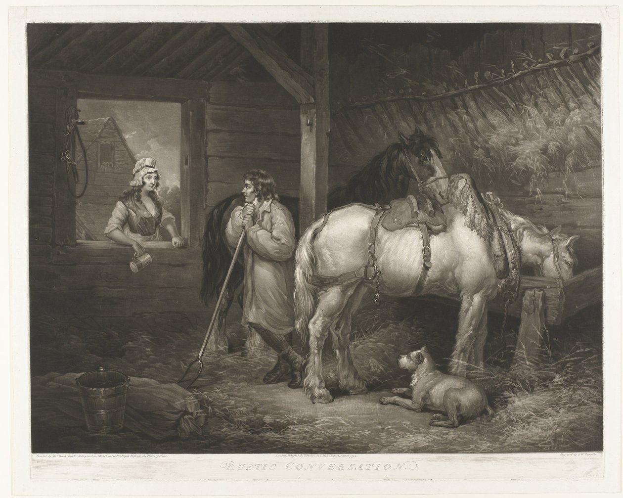 Gesprek in the stal Rustik konversation (titel på objekt) av Samuel William Reynolds (I)