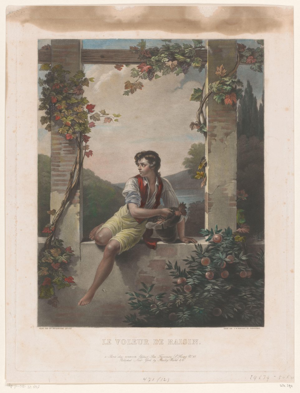 Pojke med hatten full av druvor Le Voleur de Raisin (titel på objekt) av Samuel William Reynolds (I)