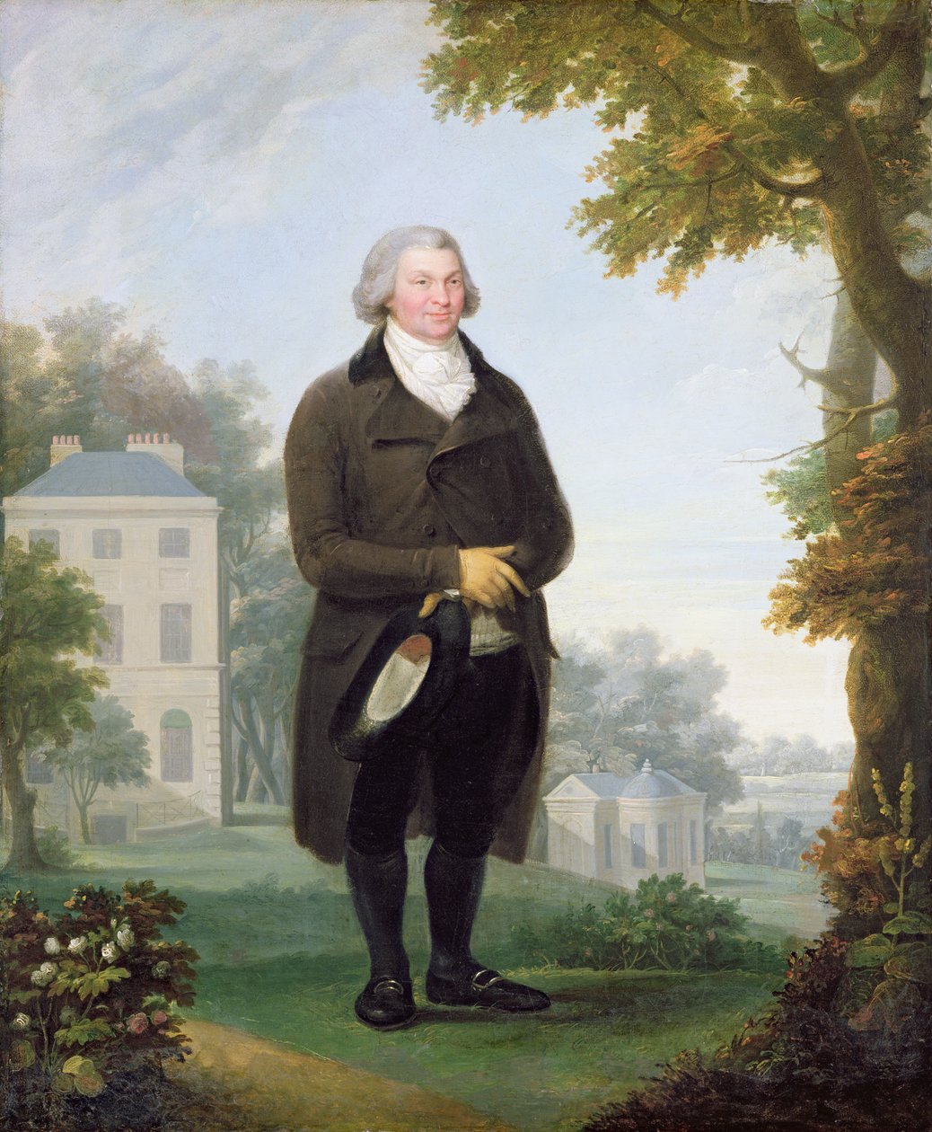 Gentleman in the Grounds of his House, ca 1800-10 (olja på duk) av Samuel de Wilde
