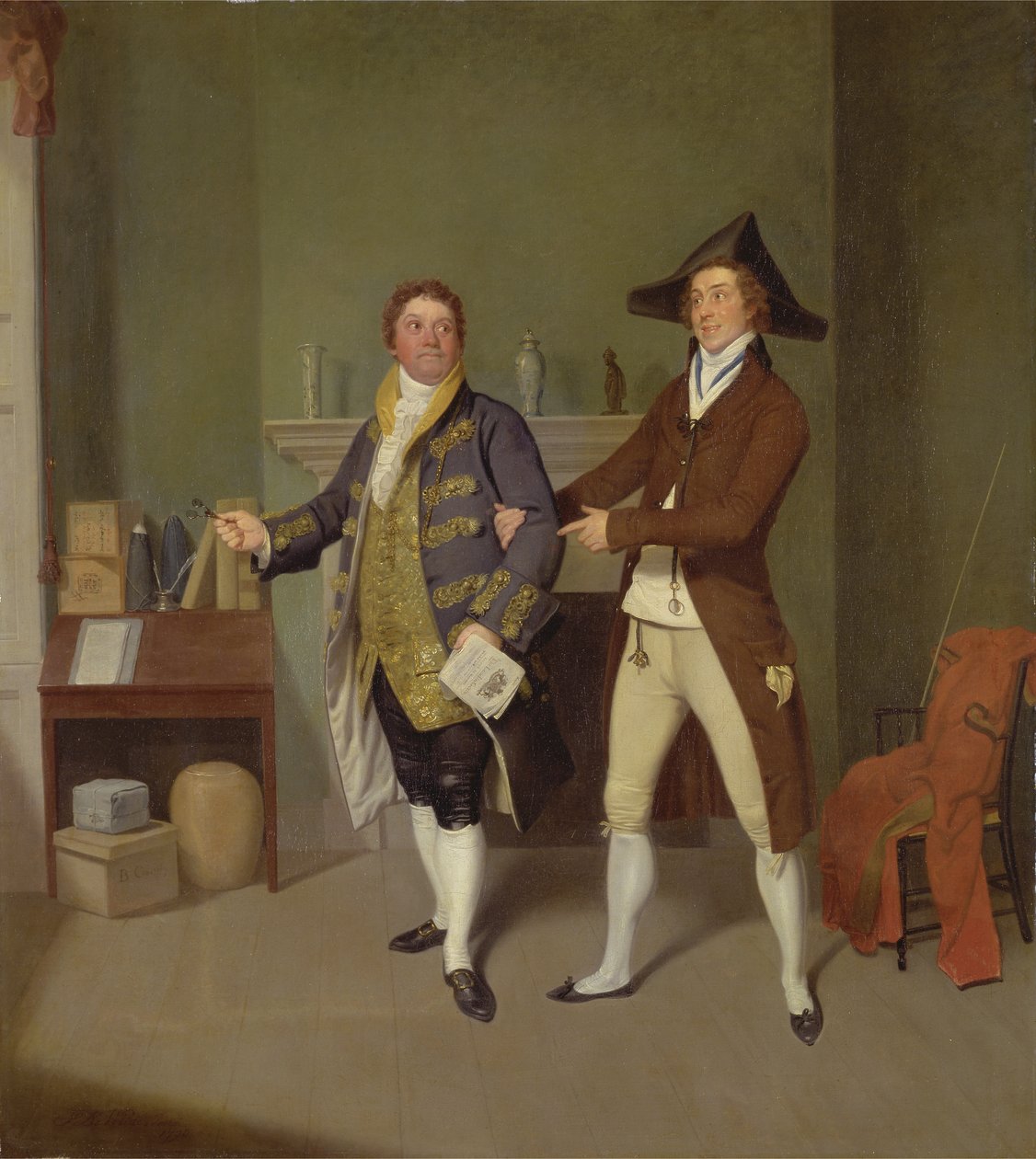 John Quick och John Fawcett i Thomas Moretons The Way to Get Married, 1796 av Samuel de Wilde