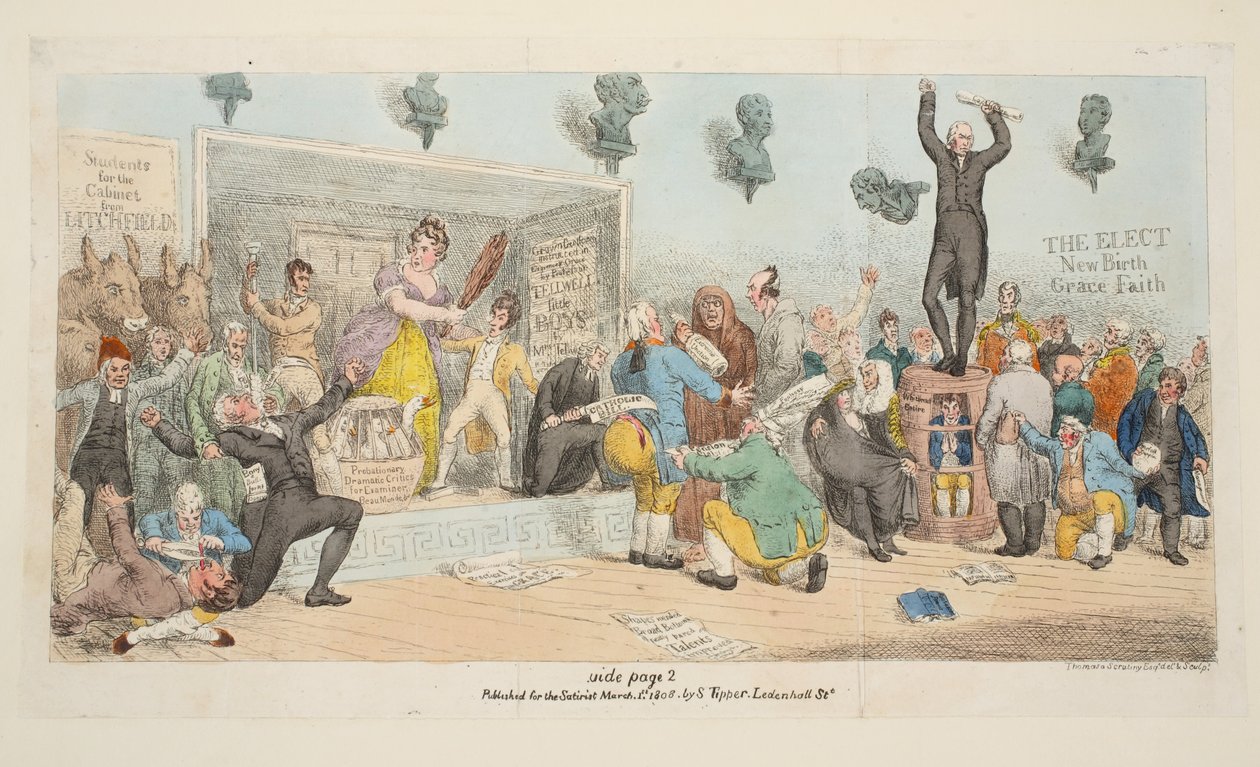 Tallrik från The Satirist, pub. 1 mars 1808 (handfärgad gravyr av Samuel de Wilde