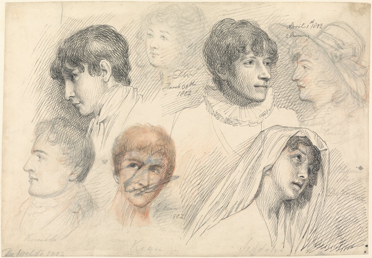 Porträttstudier av skådespelare inklusive Mary Wells som Cowslip, John Kemble, Edmund Kean och Sarah Siddons som Hermione av Samuel de Wilde