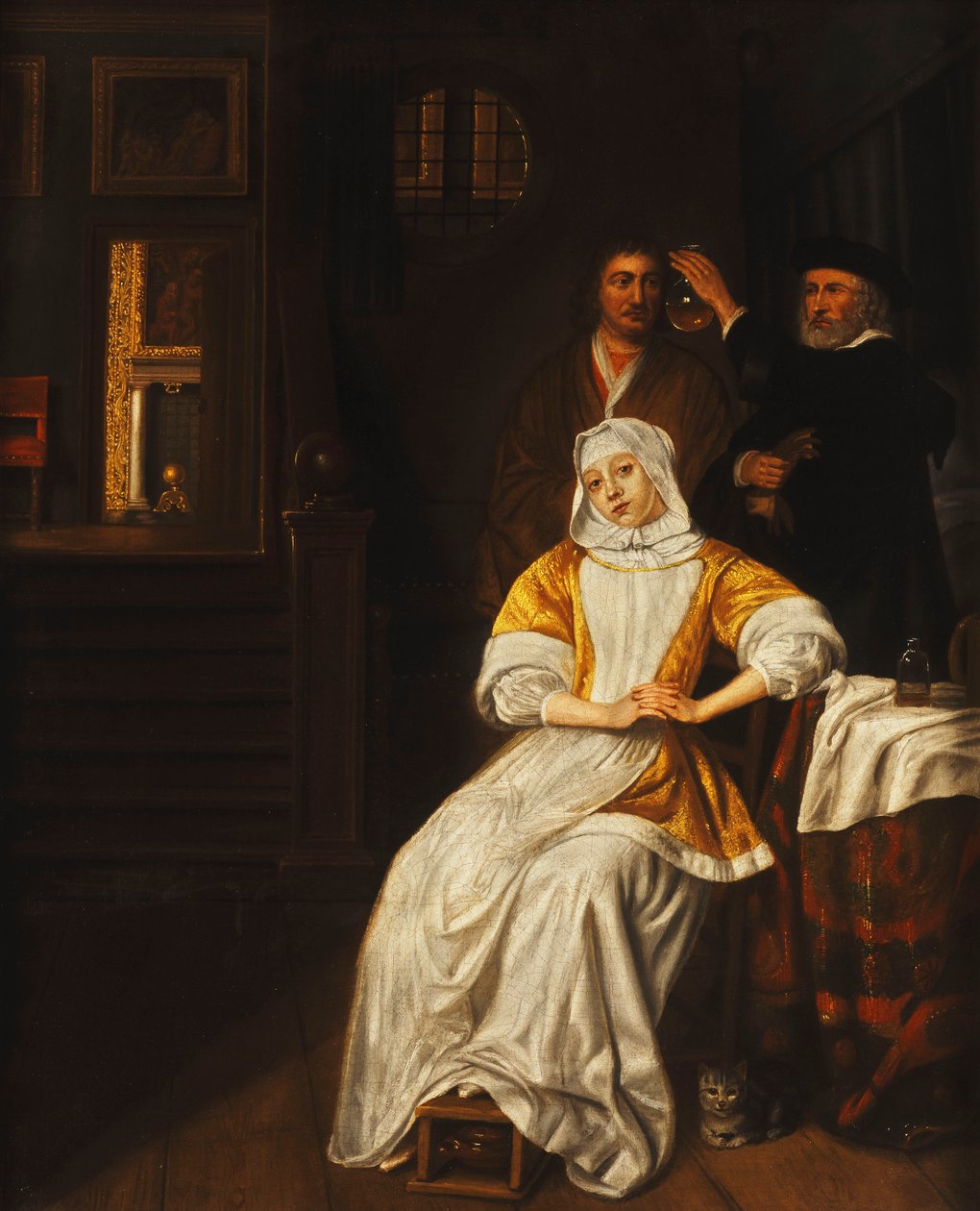 En läkare som besöker en ung dam i ett sovrum, av Samuel van Hoogstraten