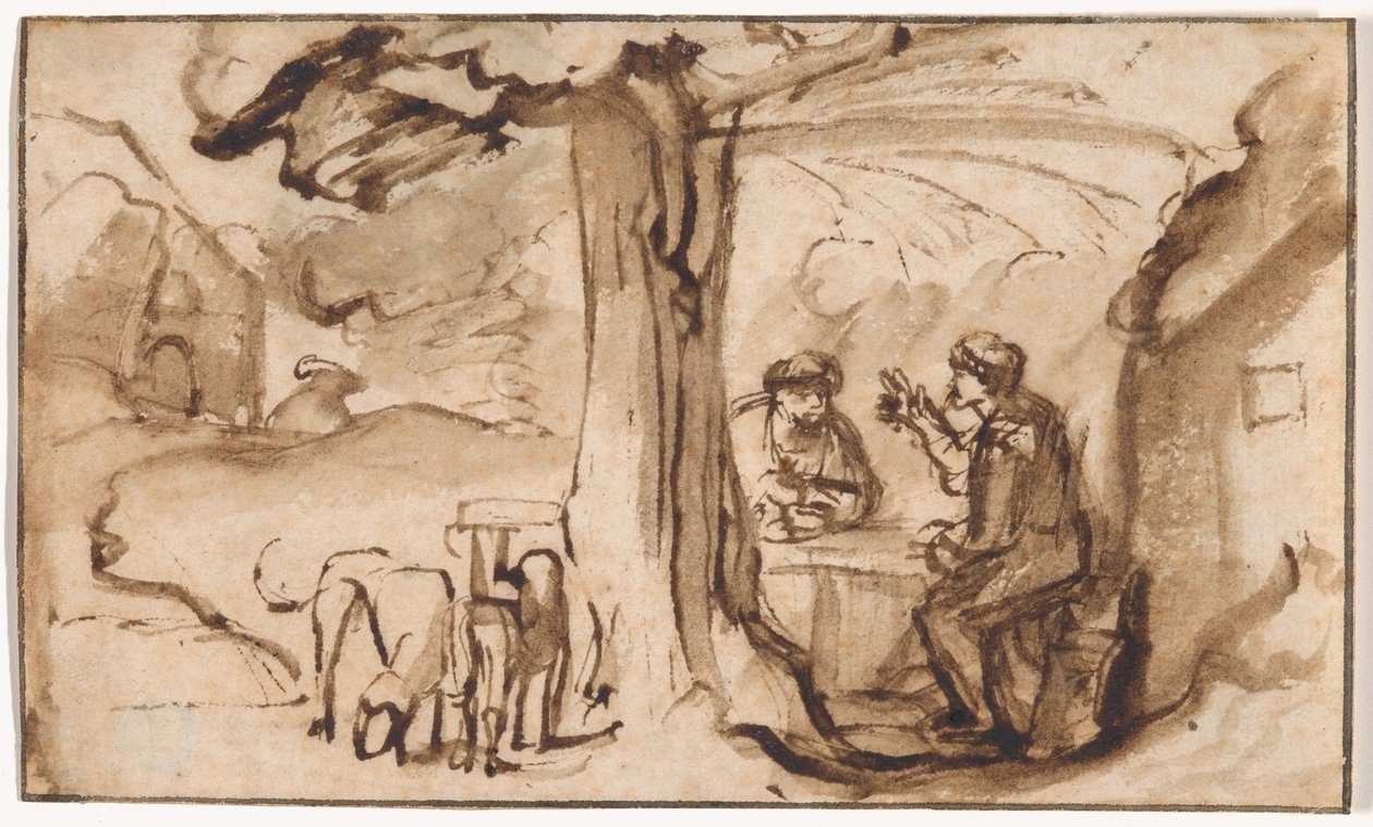 Jakob och Esau (rekto); Chef för en ung kvinna sover (verso) av Samuel van Hoogstraten