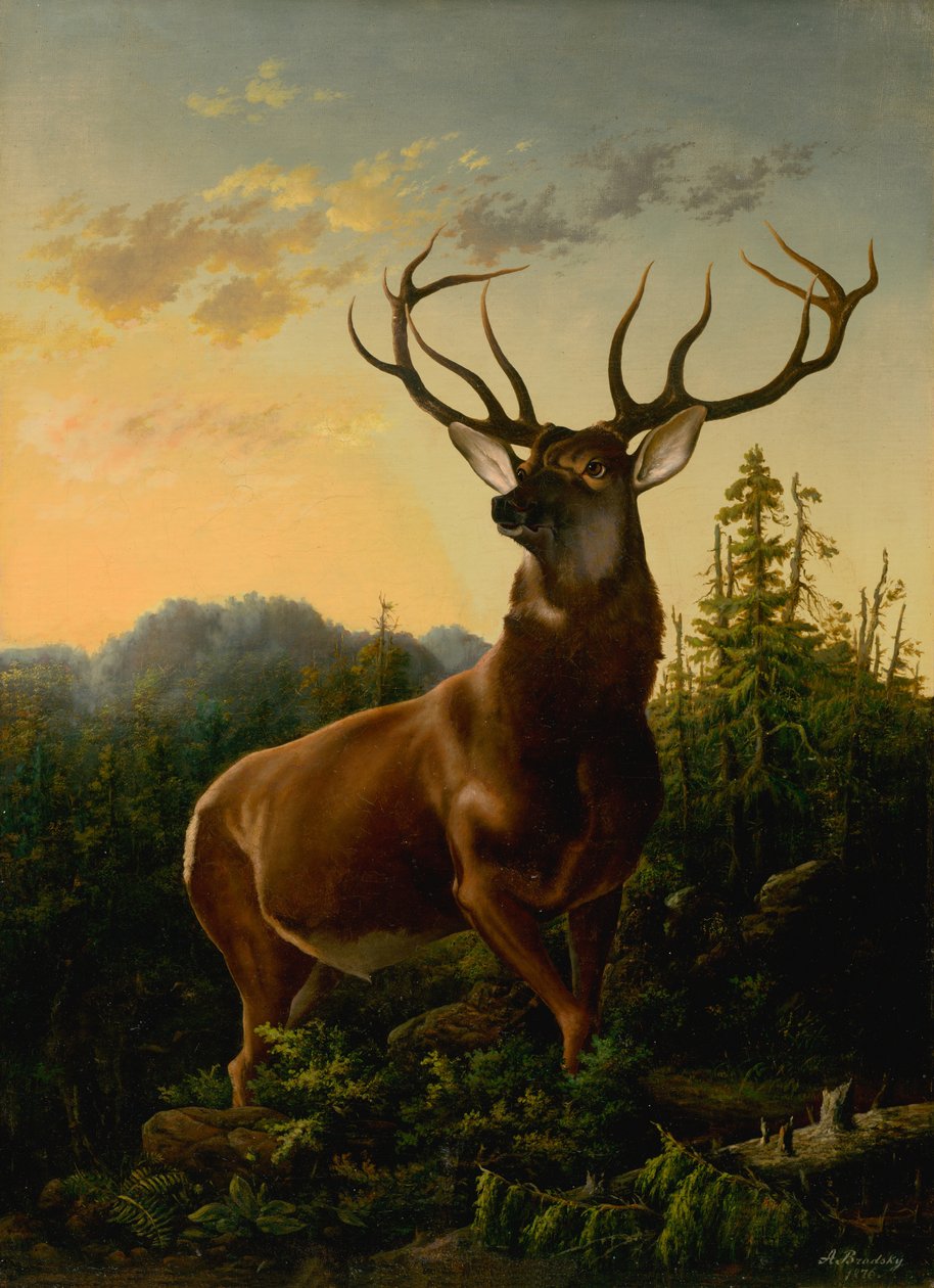 Rådjur i skogslandskap, 1876. av Sandor Brodszky