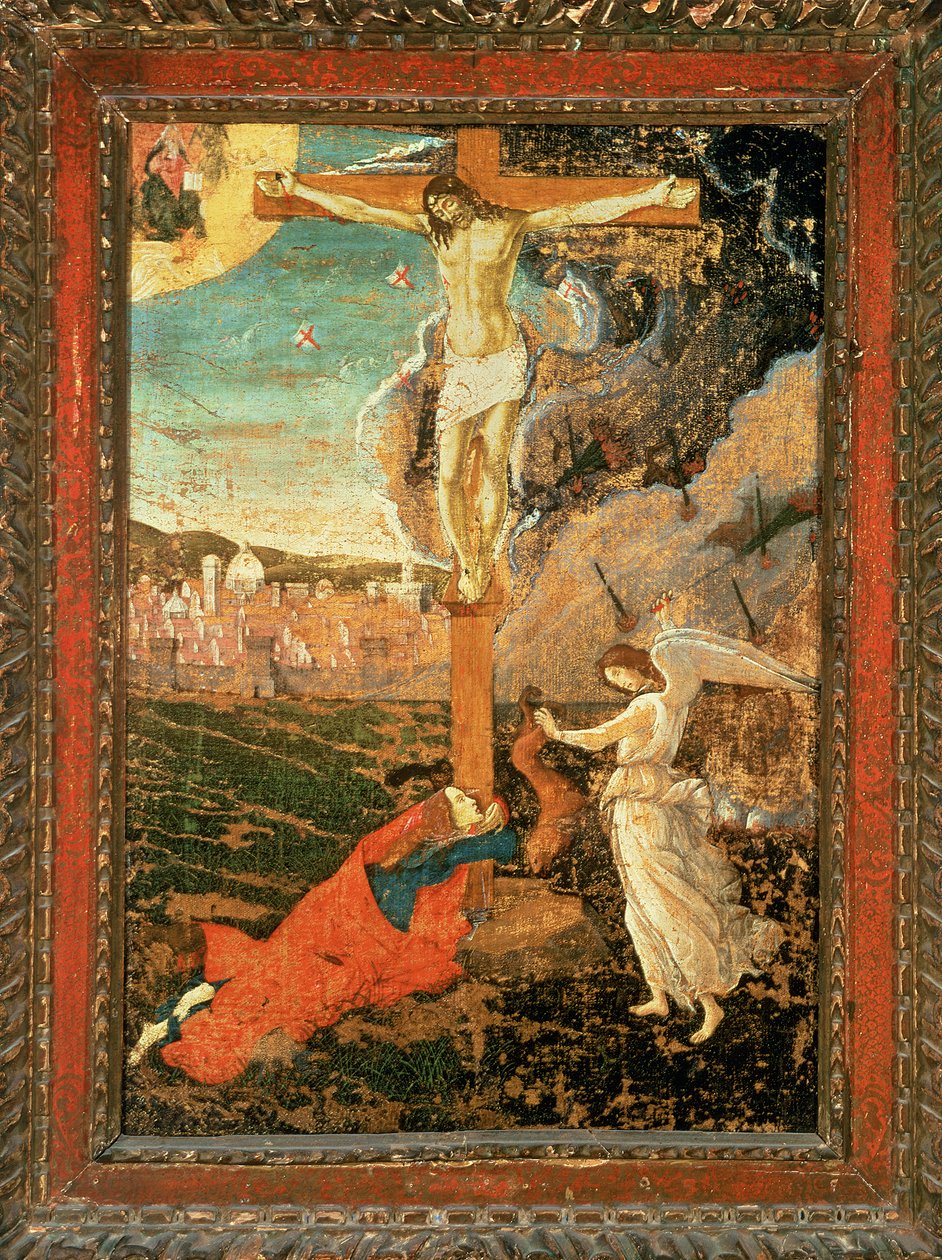 Mystic Crucifixion, c1500 (tempera och olja på duk överförd från panel) av Sandro Botticelli