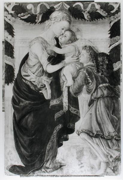 Jungfrun och barnet med en ängel (panel) av Sandro Botticelli