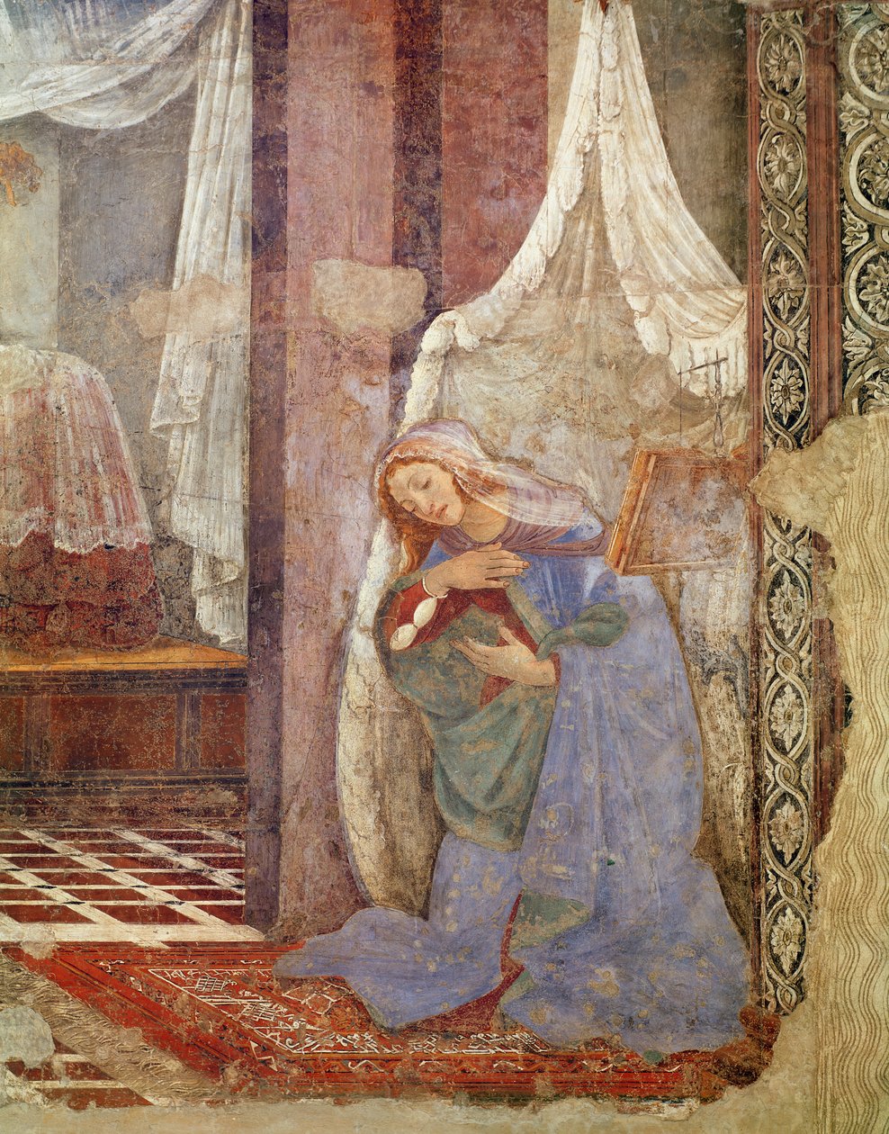 Annunciation, detalj av jungfrun, 1481 (tempera på trä) av Sandro Botticelli