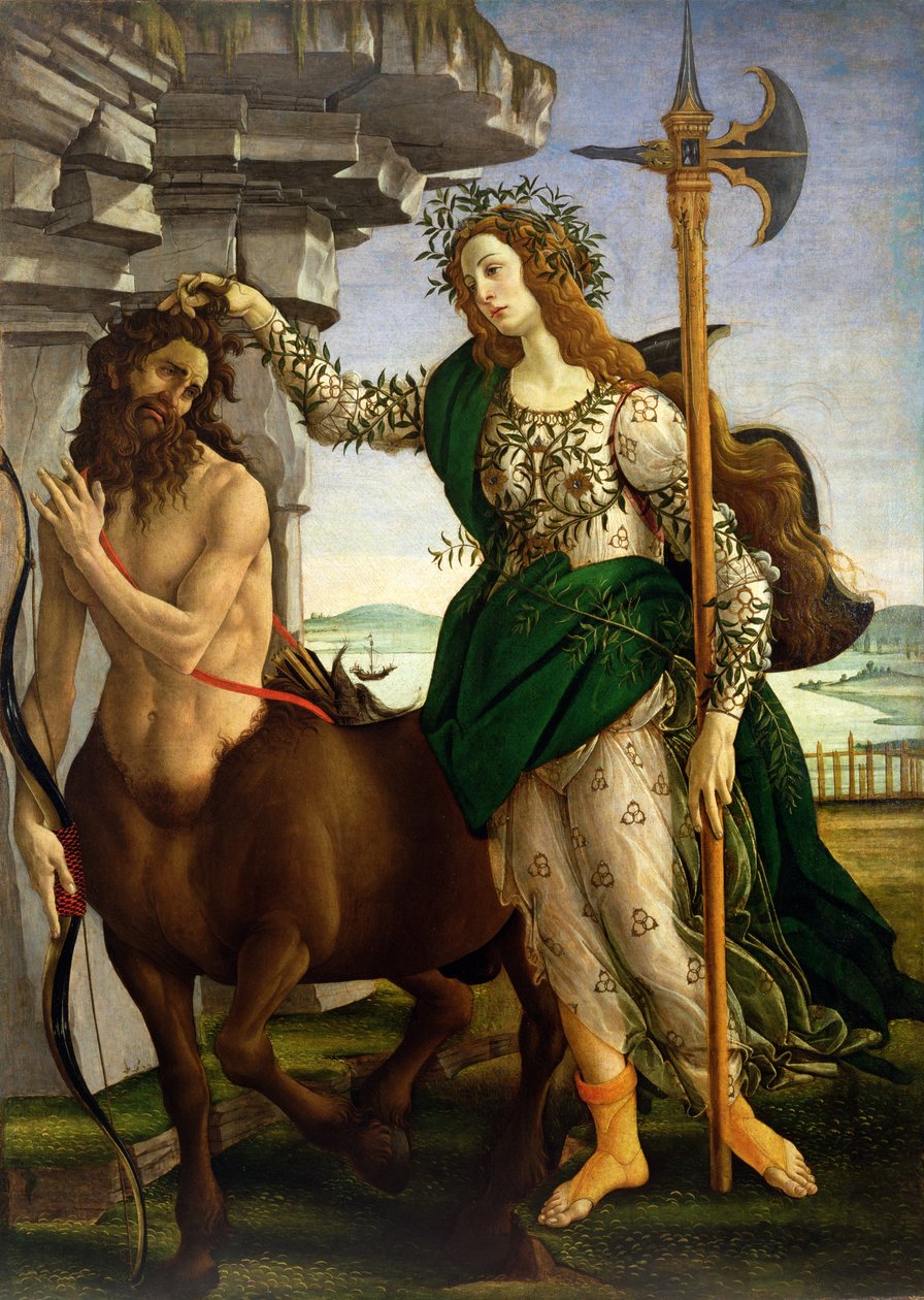 Athena och kentauren, ca 1480 (tempera på panel) av Sandro Botticelli