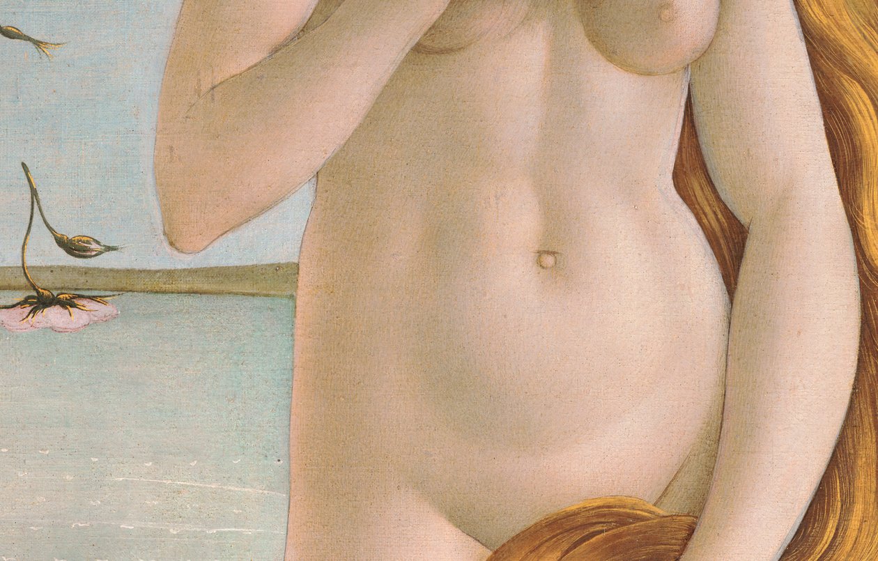 Venus födelse, detalj av Venuss torso, 1484 tempera på duk detalj av Sandro Botticelli