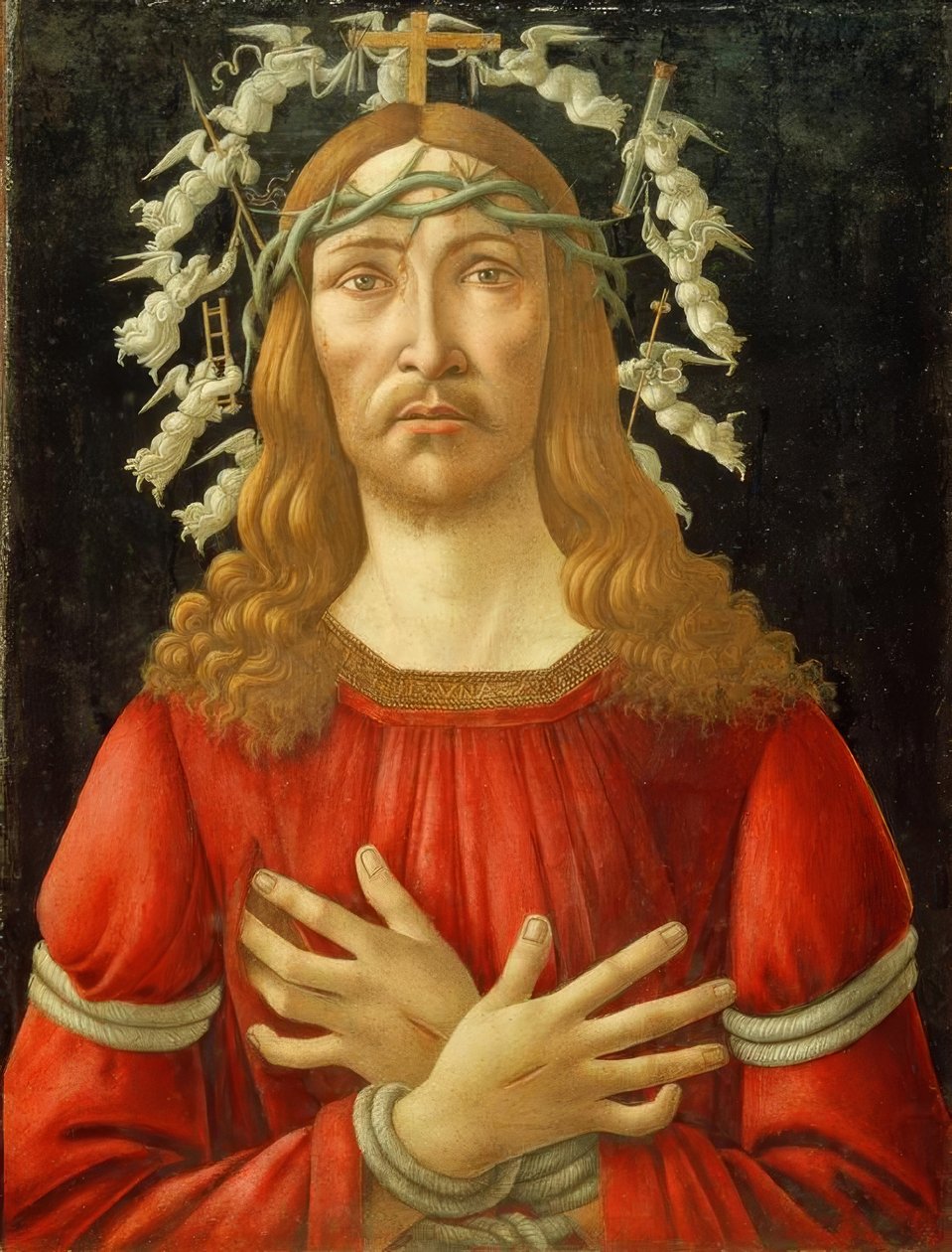 Kristus som sorgens man med en änglalik nimbus av Sandro Botticelli