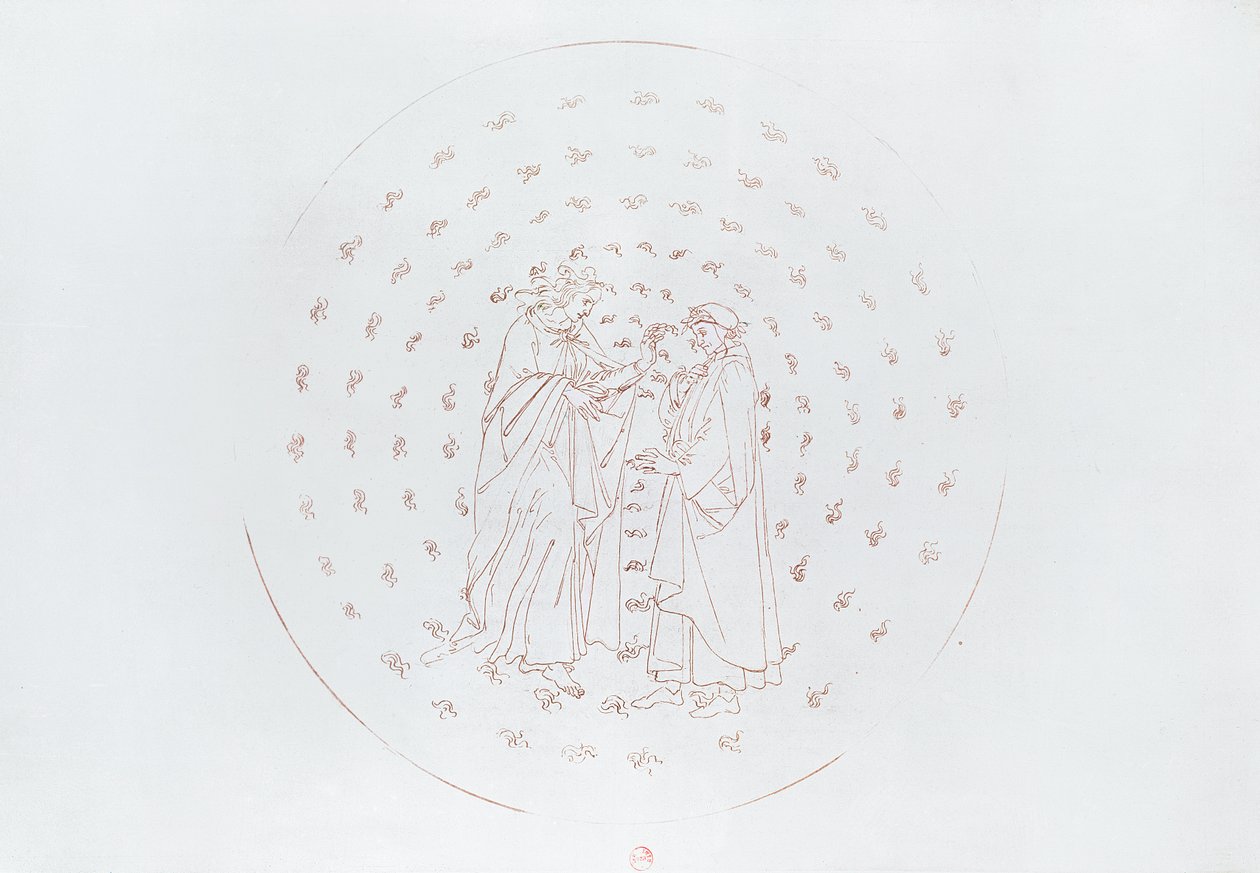 Dante och Beatrice, ur "Den gudomliga komedin" av Dante Alighieri (1265-1321) ca 1480 av Sandro Botticelli